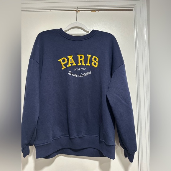 Paris On The Skate Unisex Sz:M Embroidered Appliqué Crewneck Navy Sweatshirt. - Picture 1 of 9